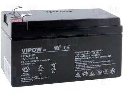 Акумулатор VIPOW 12V 1.3A ACCU-HP1.3-12 Акум: оловно-киселинен; 12V; 1,3Ah; 97x46x53mm